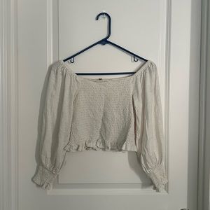 PILCRO Anthropologie Smocked Crop Top Cream Peasant Sleeves, Size XS